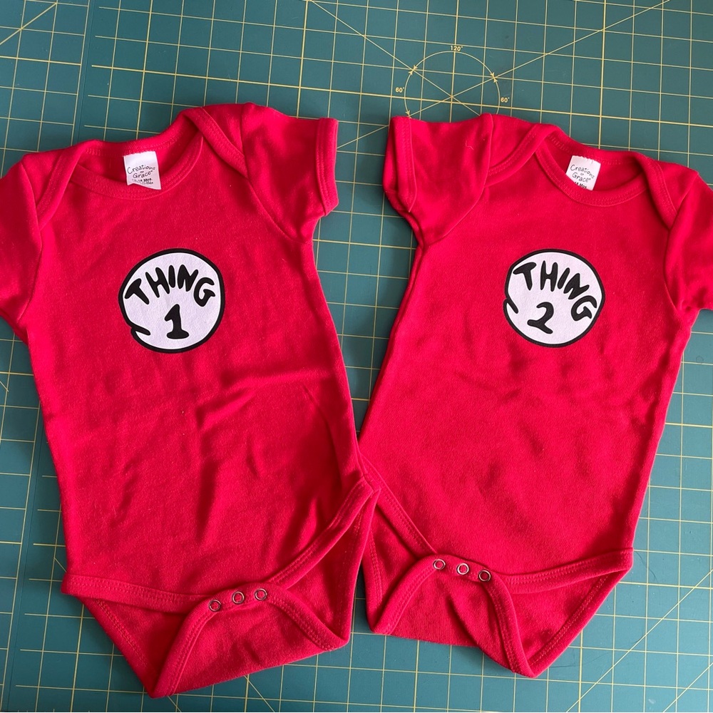 Red Thing 1 and Thing 2 Baby Bodysuits